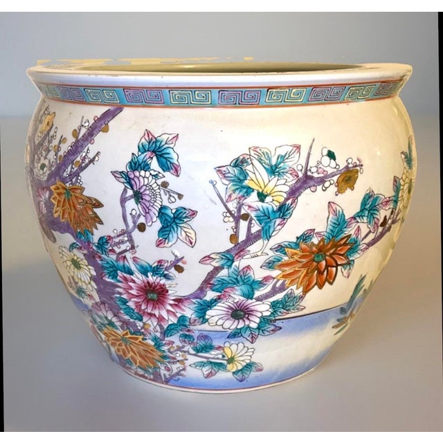 Mid 20th Century Famille Rose Fishbowl Planter With Hand‑Painted Koi For Sale - Image 4 of 10