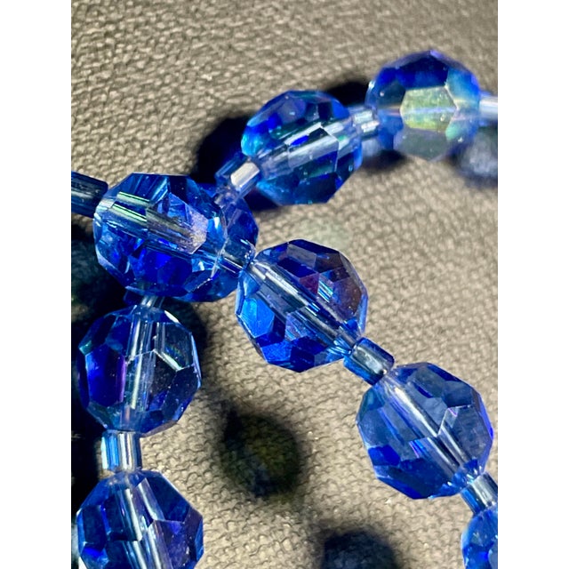Glass MCM Jewelry in Swarovski Styled Leaded Crystal Cornflower Blue Necklace With Aurora Borealis Peacock Iridescence Sterling Silver Clasp For Sale - Image 7 of 9