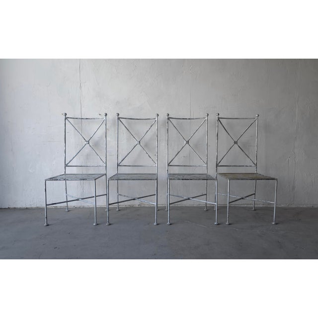 Mid-Century Modern Set of 4 Vintage Industrial Iron Garden Patio Dining Chairs For Sale - Image 3 of 10