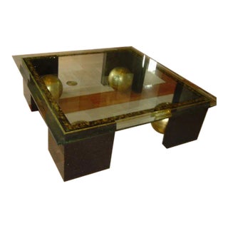 Glass and Marble Coffee Table For Sale