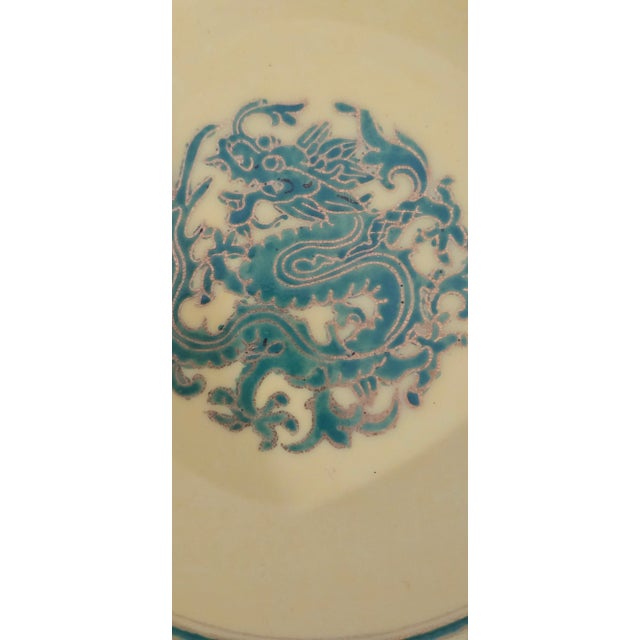 Mid 20th Century Dragon Porcelain Cloisonné Enamel Pewter Ashtray Bowl – Vintage Asian Decorative Collectible For Sale - Image 5 of 8