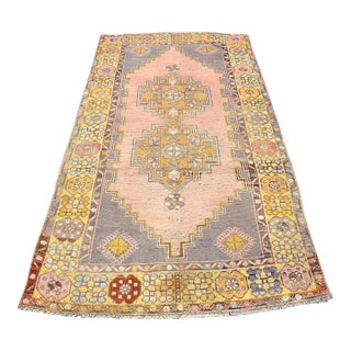 Vintage Pastel Pale Pink Rug For Sale