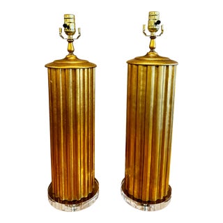 Gilded Wood Lamps a Pair For Sale