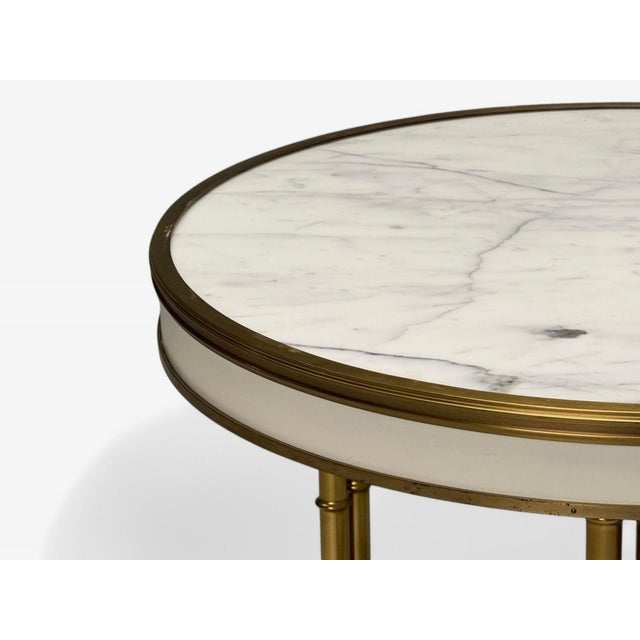 Maison Jansen Style, Hollywood Regency, White Lacquer, Brass, Bouilliote Table For Sale In New York - Image 6 of 9