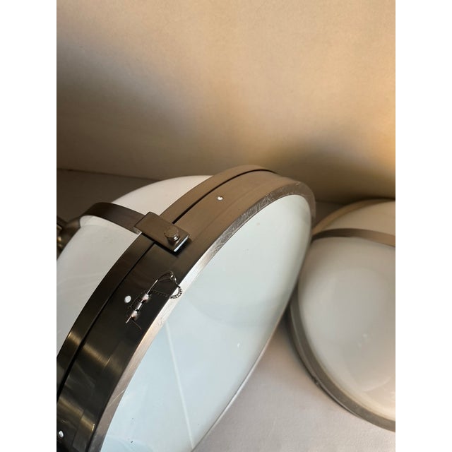 Large Vintage 1960s Chrome & Milk Glass Dome Apothecary Pendant Light Fixtures - Pair For Sale In New York - Image 6 of 8