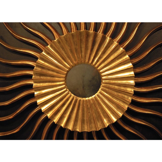 Art Noveau Style Sunburst Carved Golden Mirror For Sale - Image 6 of 8