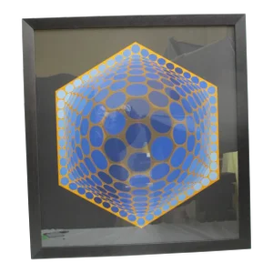 Victor Vasarely Signed Limited Edition Hexigon Framed Lithograph Print