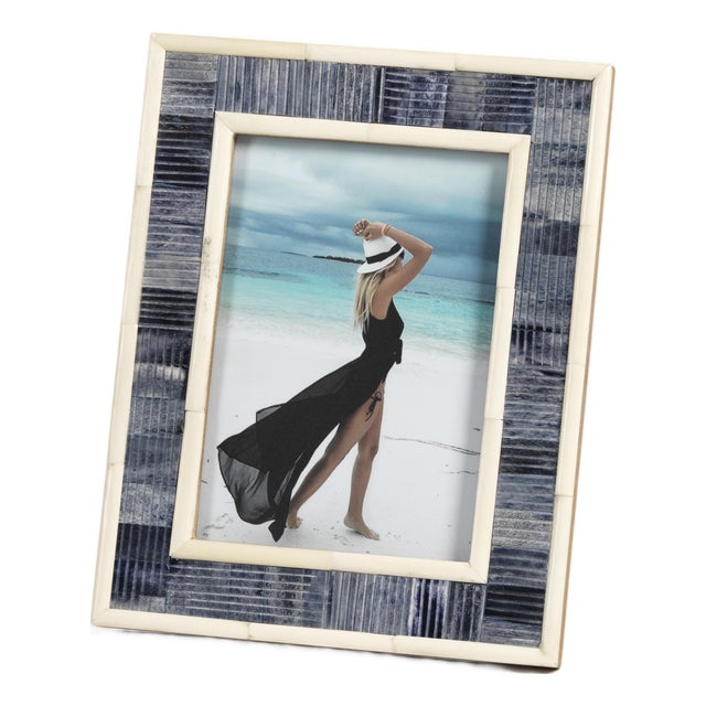 Mendocino Blue Carved Faux Bone Photo Frame- 5" X 7" For Sale