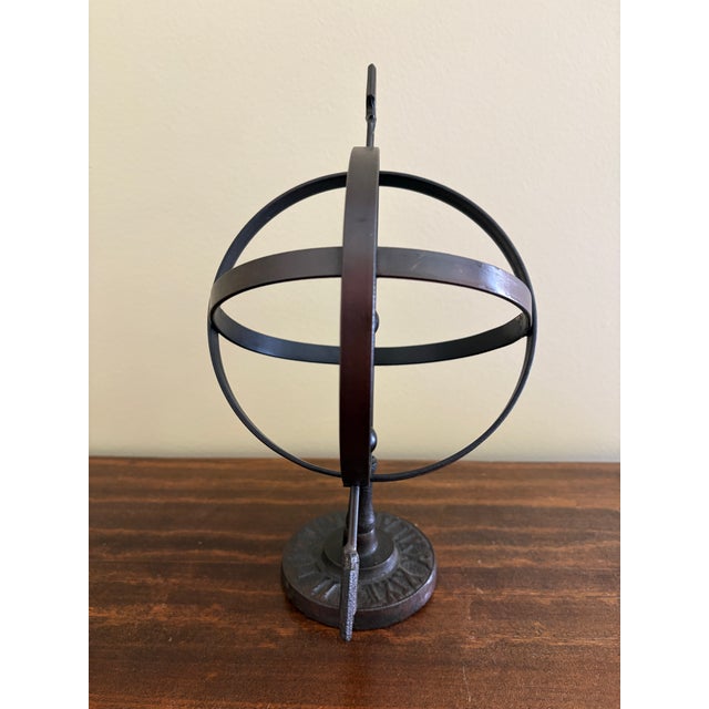 Late 20th Century Black Iron Armillary Globe Sculpture – Traditional Landscape & Garden Decor For Sale - Image 9 of 9