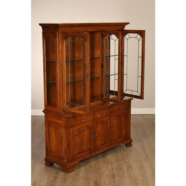 Traditional Ethan Allen Traditional Oak Lighted China Cabinet For Sale - Image 3 of 18