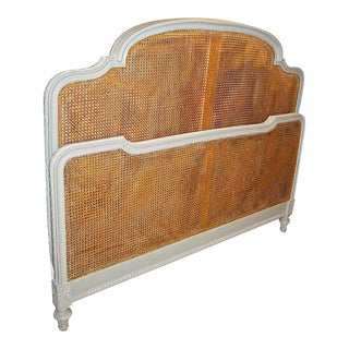 Antique French Country Caned Queen Bed For Sale