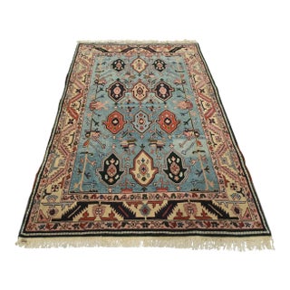 Heriz Rug 6′ X 8’6” Blue Wool Vintage Tribal Hand-Knotted Oriental Carpet For Sale