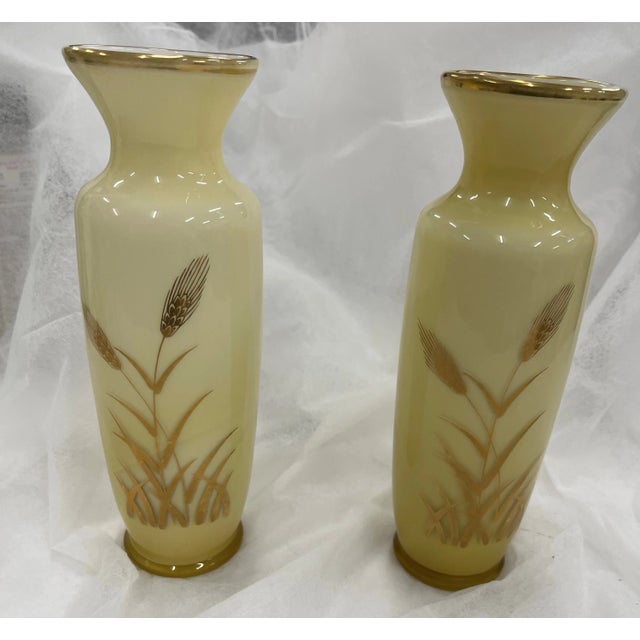 Glass Gilded Glass Butterscotch Yellow Vases -A Pair For Sale - Image 7 of 7