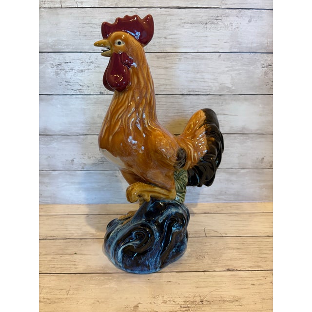 Large Vintage Ceramic Rooster Figurine in the Style of Italian Majolica For Sale - Image 10 of 12