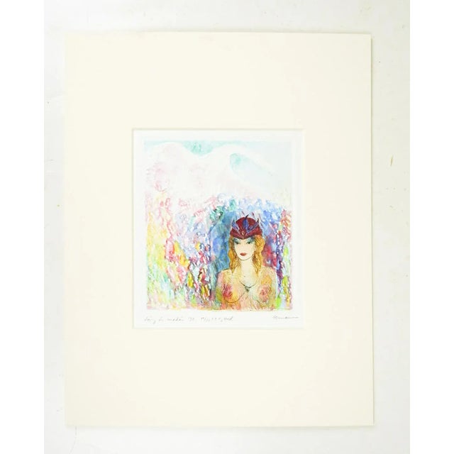 French 1992 Impressionist Portrait Woman Semi Nude Colored Etching For Sale - Image 3 of 4