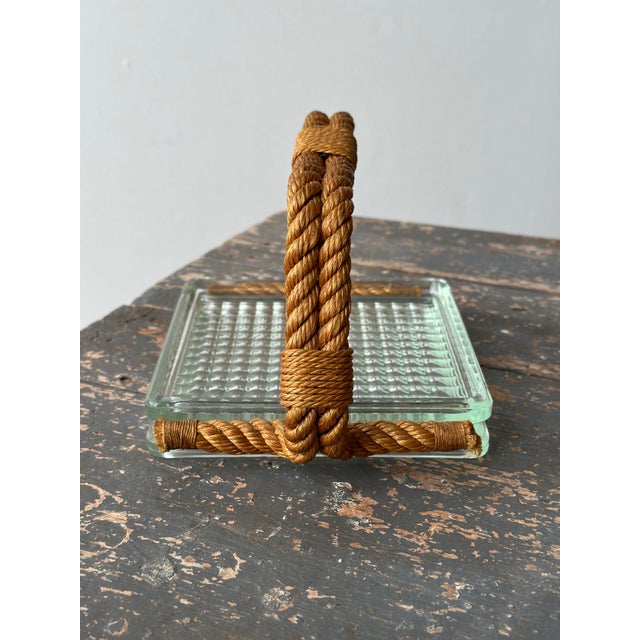 Vintage Cast Glass Vide Poche With Rope Handle Attributed to Audoux Minet, Circa 1960s For Sale - Image 9 of 12