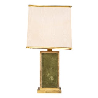 Vintage Italian Brass and Green Felt Lamp, 1970 For Sale