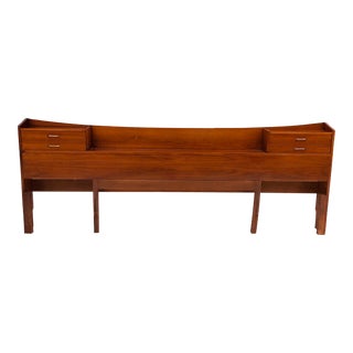 70's Danish Walnut California-Texas King Size Headboard With Bookcase For Sale