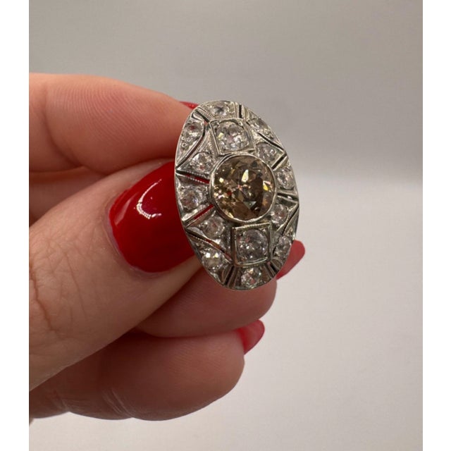 Victorian Antique Art Deco 14k White Gold Old European Halo Diamond Ring, Size 6.5 For Sale - Image 3 of 12