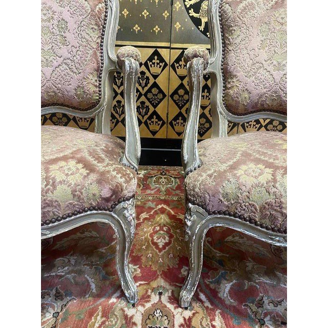 Set of Louis Xv Style Genoa Velvet Cabriolet Armchairs For Sale - Image 4 of 8