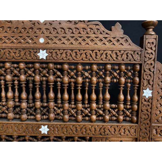 Early 20th Century Middle Eastern Carved Walnut Mashrabiya Settee, 1920s–1930s For Sale - Image 10 of 14