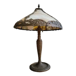 Antique Arts & Crafts Bradley & Hubbard Attributed School Slag Glass Table Lamp Circa 1920
