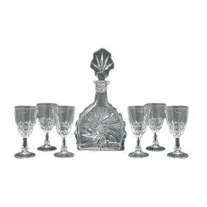 Italian Crystal Decanter and Glasses Set, Set of 7