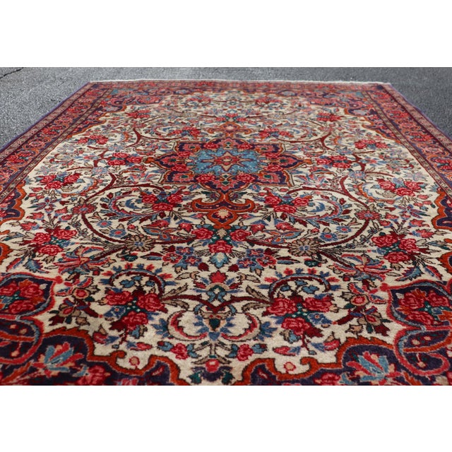 Traditional Vintage Persian Bidjar Rug With Ivory Field and Blue Medallion Design For Sale - Image 3 of 11