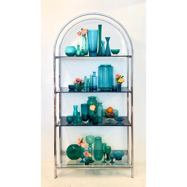 Assorted turquoise &amp; aqua vessels, group of 36. A stunning super group of turquoise & aqua blue decorative glass...