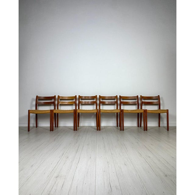 Beautiful vintage set of 6 dining chairs original from the 1960s. Model no. 84 designed by niels otto møller for jl...