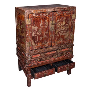 Antique Campaign Cabinet on Stand, Oriental, Chinoiserie, Cupboard, Victorian For Sale