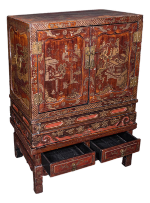 Antique Campaign Cabinet on Stand, Oriental, Chinoiserie, Cupboard, Victorian