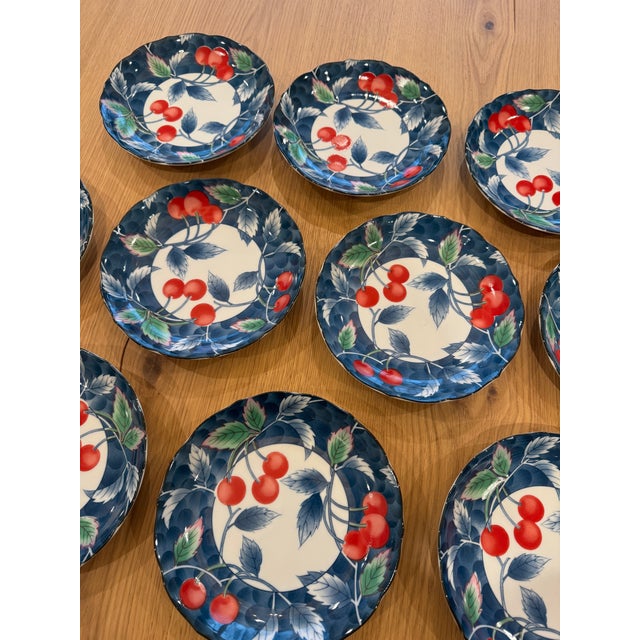 Late 20th Century Set of 10 Vintage Salad/Dessert Plates Featuring a Red Cherry Pattern For Sale - Image 4 of 9