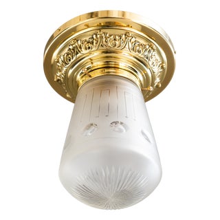 Historistic Brass Ceiling Lamp with Cut Glass Shade, Vienna, Austria, 1890s For Sale