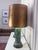 Mid 20th Century Vintage Mid Century Hollywood Regency Drip Glaze Ceramic Aqua, Brass & Gold Leaf Shaded Table Lamps, a Pair For Sale - Image 5 of 18