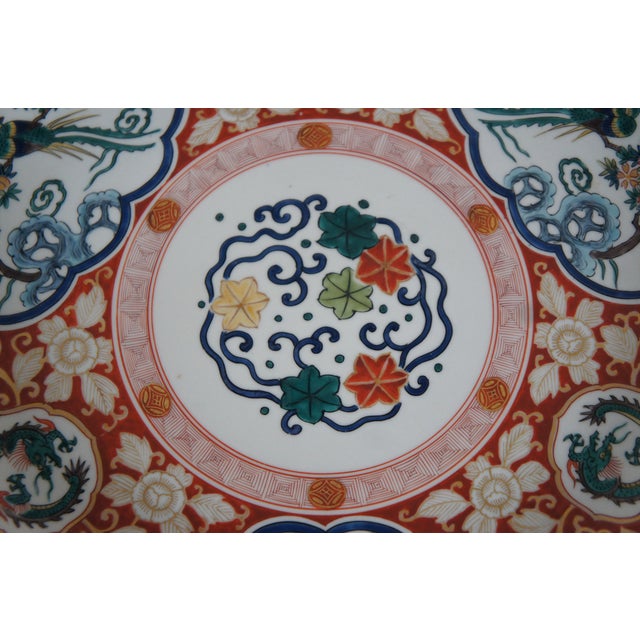 Early 20th Century Antique Japanese Kutani Porcelain Dragon Phoenix Bird Charger Plate For Sale - Image 5 of 12
