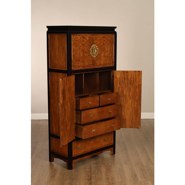 Late 20th Century Century Chin Hua Furniture Asian Style Burl Wood Cabinet Armoire For Sale - Image 5 of 18