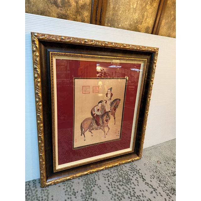 Design Plus Gallery presents a "The Ladies of the Court on Tang Horseback" Print on Silk by B. Chan. The artwork shows a...