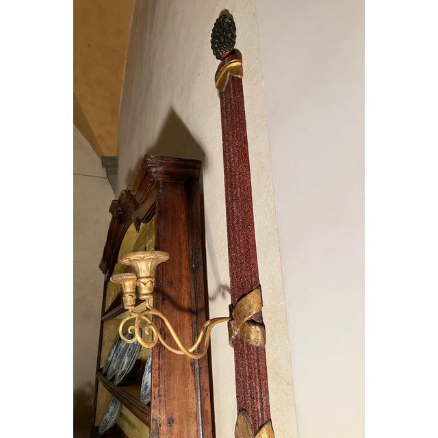 19th Century 19th Century Antique Tuscan Giltwood and Faux Porphyry Wall Sconces, Set of 2 For Sale - Image 5 of 14