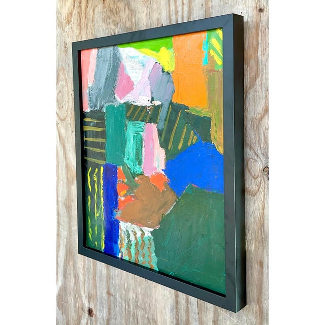 Elevate your interior with this stunning vintage boho abstract oil on canvas. The vibrant mix of colors, from rich blues...