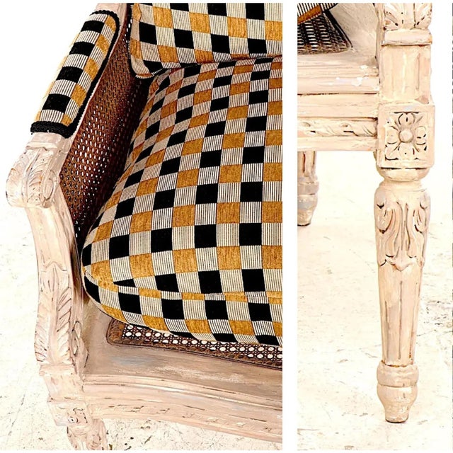 Louis XV Bergere Pair - Double Caned - Down Filled Clarence House Cushions For Sale - Image 6 of 12