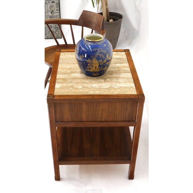 Late 20th Century John Widdicomb Solid Walnut Oak Interior Travertine Top End Table Stand For Sale - Image 13 of 16