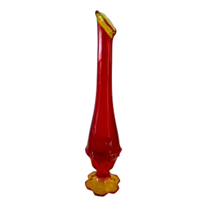 Vintage Mid Century Amberina Viking Swung Glass 6 Petal Pedestal Vase