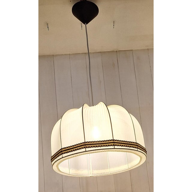 1970s Vintage German Pendant Lamp with Fabric Shade, 1970s For Sale - Image 5 of 7