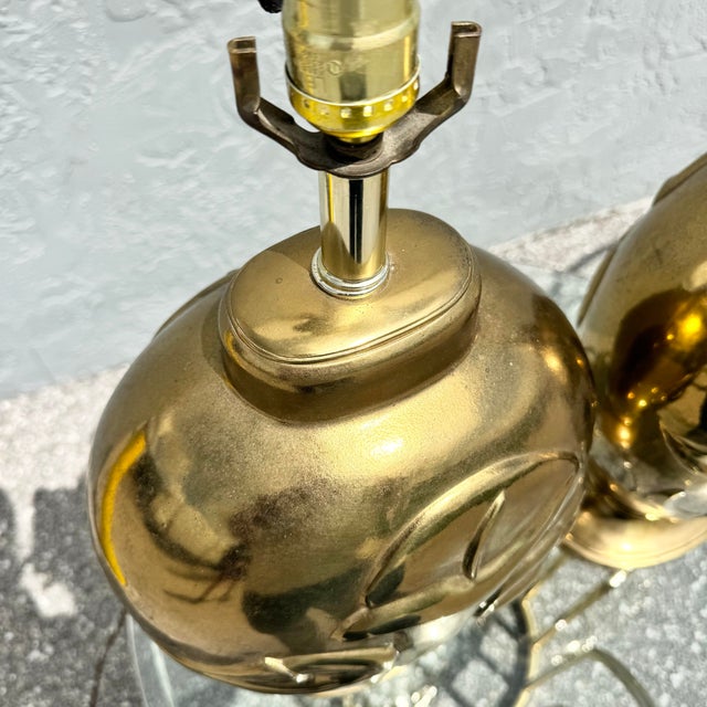 Dolbi Cashier Art Deco Dolbi Cashier Style Brass Tulip Table Lamps - A Pair For Sale - Image 4 of 10