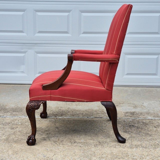 Wood 1990s Hickory Chair Chippendale Carved Mahogony Gainsborough Library Arm Chair Claw & Ball Feet For Sale - Image 7 of 17