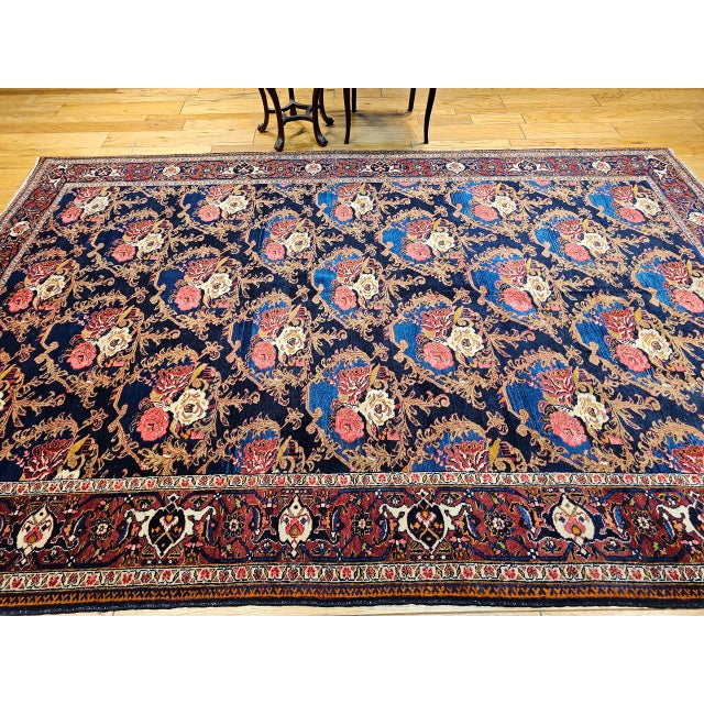 Vintage Persian Tabriz Area Rug, Hand-Knotted Wool, Allover Floral Gol Farang Pattern, Navy & Red, 7x11 For Sale - Image 4 of 14