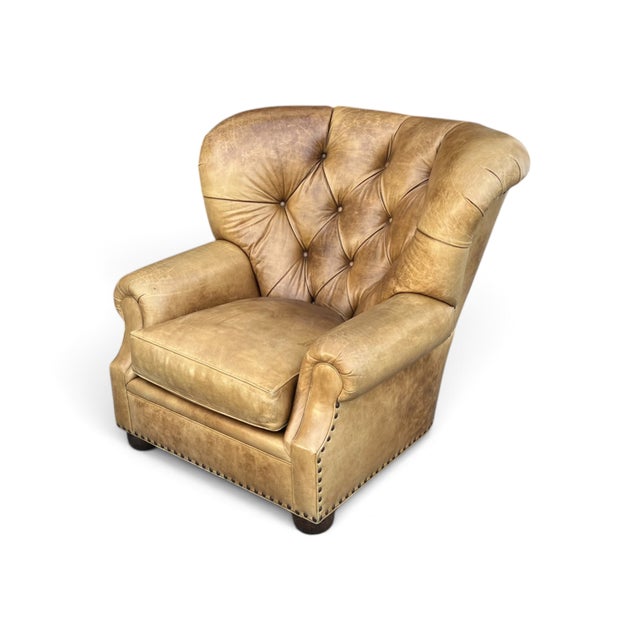 1980s Ralph Lauren Style Leather Writer's Chair Wingback a-Pair For Sale - Image 14 of 18