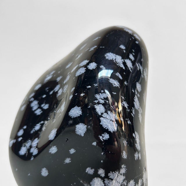 Black Japanese Obsidian Snowflake Suiseki with Wooden Display Stand, 1980s For Sale - Image 8 of 13