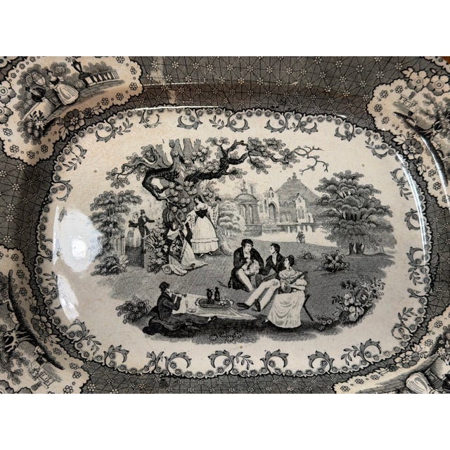 Mid-19th Century English Black Transferware Romantic Scenic Platter, Circa 1850–1870 For Sale - Image 10 of 18